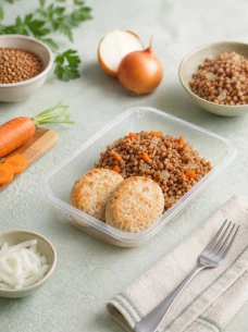 Котлетки из индейки с овощами и гречкой